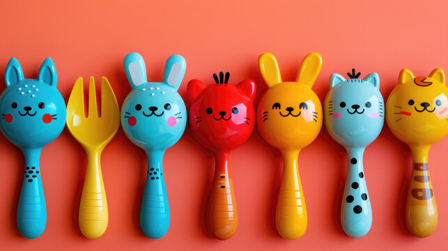 Cutlery Cartoon of Happy and Friendly Animals: A Cute and Adorable Design - Powered by Adobe