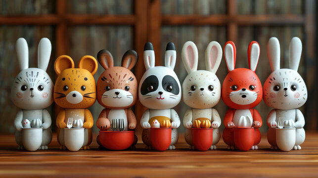 Cutlery Cartoon of Happy and Friendly Animals: A Fun and Joyful Design