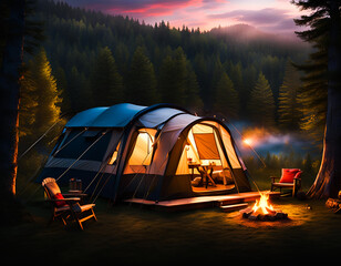 Camping, glamping concept. Edited AI generated image  - 748070138