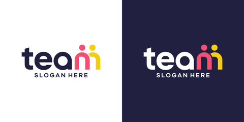 Modern team logo design wordmark. Abstract people family together human unity shapes logo design in letter m graphic vector illustration. Symbol, icon, creative.