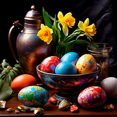 still life with easter eggs