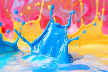colorful lumps floating in thick milk, creating a visually striking and high-contrast image. The vibrant hues of the lumps stand out vividly against the white. for use in artistic projects, culinary
