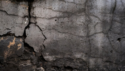 Cracked dark gray concrete texture. Stone wall background.