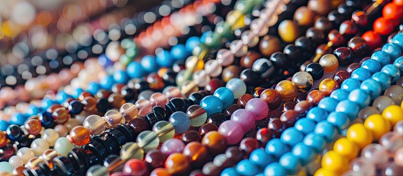 This close-up view showcases a vibrant assortment of beads clustered together. Each bead varies in size, color, and texture, creating an intricate and visually appealing composition. The intricate