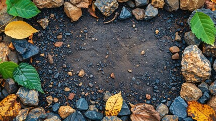 Autumn leaves around a rocky circle