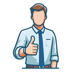 Fototapeta premium Man giving thumbs up vector illustration, happy guy showing OK gesture, approval sign, positive emotion, work done sign design template isolated on white background