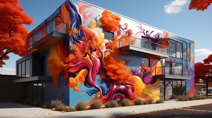 A visually striking image of a street mural, filled with bold and colorful graffiti art, showcasing...