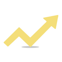 Angled dynamic arrow increase and recession part upward pointer progress growth yellow realistic 3d icon vector illustration. Abstract graph success positive trend business achievement growth analysis