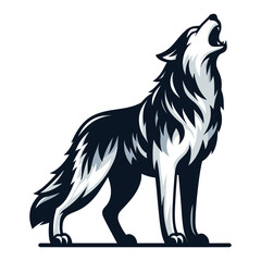 Obraz na płótnie Canvas Wild howling wolf dog full body design vector illustration, animal wildlife template isolated on white background