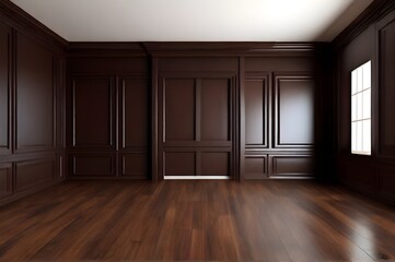 Empty interior of wooden floor and brown paint room