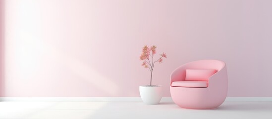 A minimalist pink room featuring a stylish modern chair and a decorative vase. The white walls contrast beautifully with the pink, creating a chic and contemporary atmosphere.