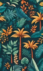 Fototapeta premium tropical trees and leaves wallpaper design, Generative AI