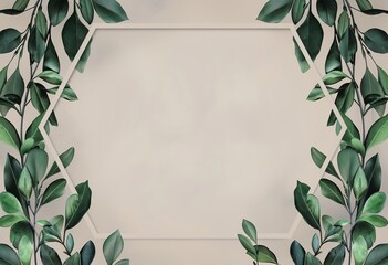 An elegant frame surrounded by lush green leaves, perfect for invitations, announcements and elegant designs.