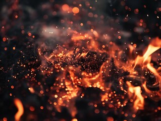 Fototapeta na wymiar Fire, embers and flying sparks
