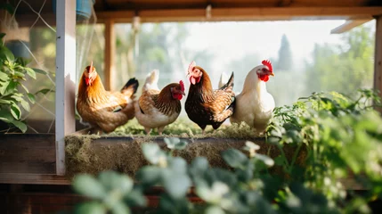 Deurstickers Hens in a chicken coop at the farm. © yasir