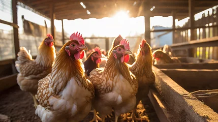 Foto auf Leinwand Hens in a chicken coop at the farm. © yasir