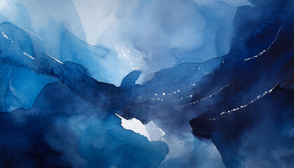 Dark blue watercolor art background. Modern minimalist abstract painting.