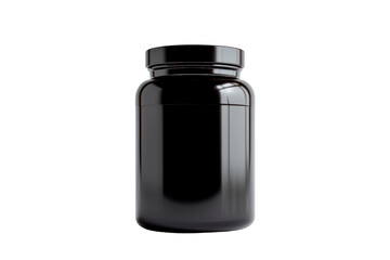 Black bottled vitamins, black label isolated on transparent background.