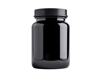 Black bottled vitamins, black label isolated on transparent background.