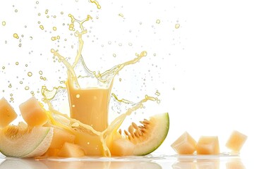 splash of milk and melon fruit juice isolated on white