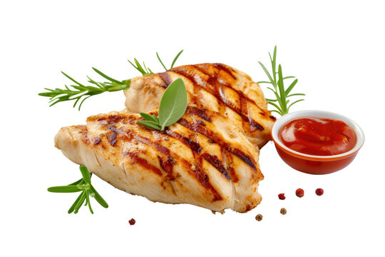 Grilled Chicken with Tomato Sauce Isolated on a transparent background.