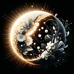 Floral Crescent Moon Illustration