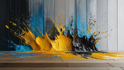Abstract blue and gold background. Blue and gold paint splashes.