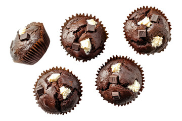 Top view. Chocolate muffins with cream isolated on transparent background.