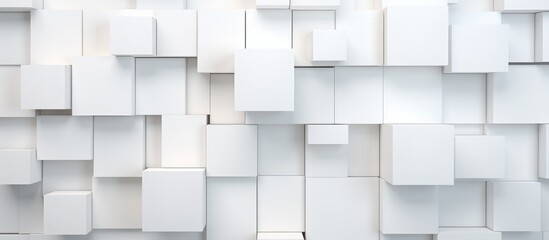 A white wall is covered with an intricate pattern of squares, creating a textured background. The squares are neatly arranged, adding a geometric element to the space.