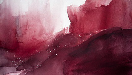 Dark red and white watercolor art background. Modern minimalist abstract painting.