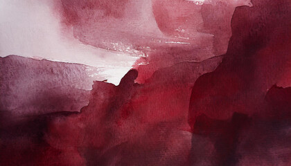 Dark red and white watercolor art background. Modern minimalist abstract painting.
