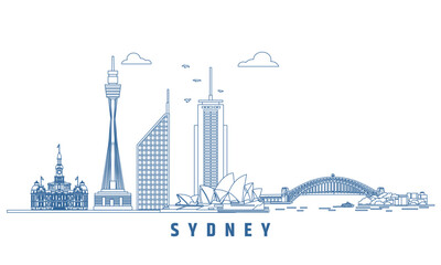 sydney city line art  vector illustration isolated on white background - 748079556