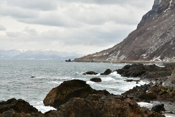 Hokkaido Winter Coast Line near iwainai cloudy rough sea