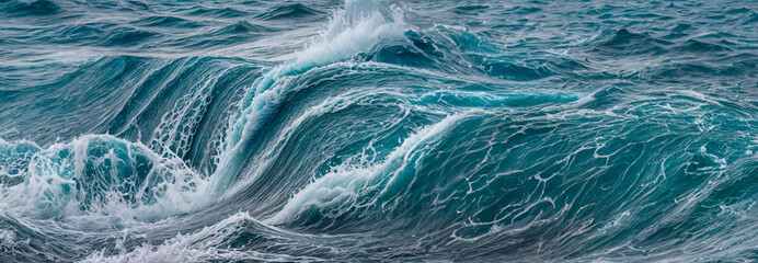 Waves of the Aegean Sea on the coast of Greece, Sea waves, panoramic view of the stormy sea.