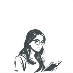 Conceptual Ink Drawing Illustration of a Teenage Girl Reading Book