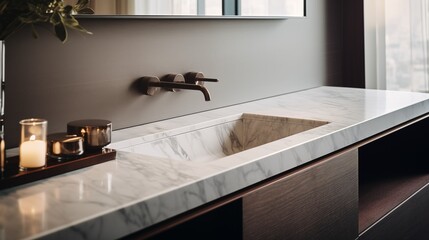 Chic and elegant bathroom interior, marble sink 