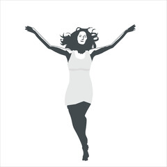 Conceptual Ink Drawing Illustration of a woman feeling blissful jumping of joy