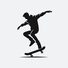 Fototapeta na wymiar Skateboarder silhouette on a white background, skater boy icon, Vector illustration, generative ai