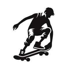 Fototapeta premium Skateboarder silhouette on a white background, skating icon, Vector illustration, generative ai