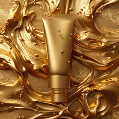 Mockup of advertising concept for creams and cosmetic care products in gold color. Natural cosmetic products.