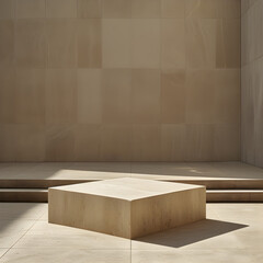 Square stone podium in beige living room