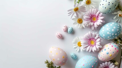 Easter decorations concept. Top view photo of colorful easter eggs