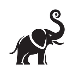 Silhouette and icon   of majestic elephant  isolated on white background