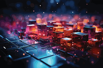 Fototapeta na wymiar Abstract Central Computer Processors Concept. 3D illustration. Conceptual CPU on circuit board - PCB. Depth of field effect. CPU is hot, its color is red.