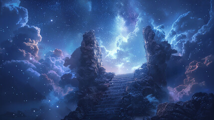 Celestial gateways opening in dreamy skies