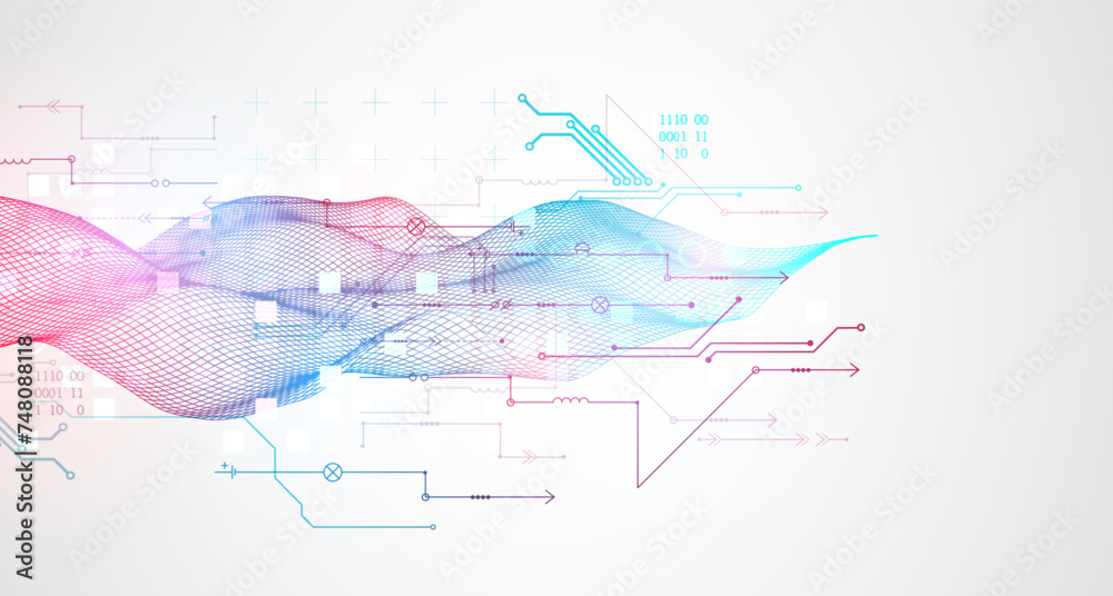 Poster Wireframe Big Data concept. Abstract digital futuristic vector illustration on technology background. Data mining and management concept. Hand drawn art.