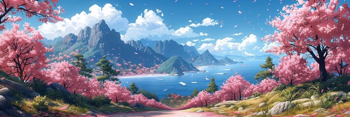 Beautiful Pink Kawazu Cherry Blossoms, Background Banner HD