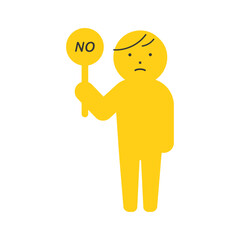 NOの文字のプレートと怒った表情の人のアイコン - 反対･違う･ノーのデザイン素材