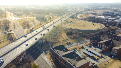 Aerial view Interstate 235 highway loop function as a bypass for through traffic on Centennial...
