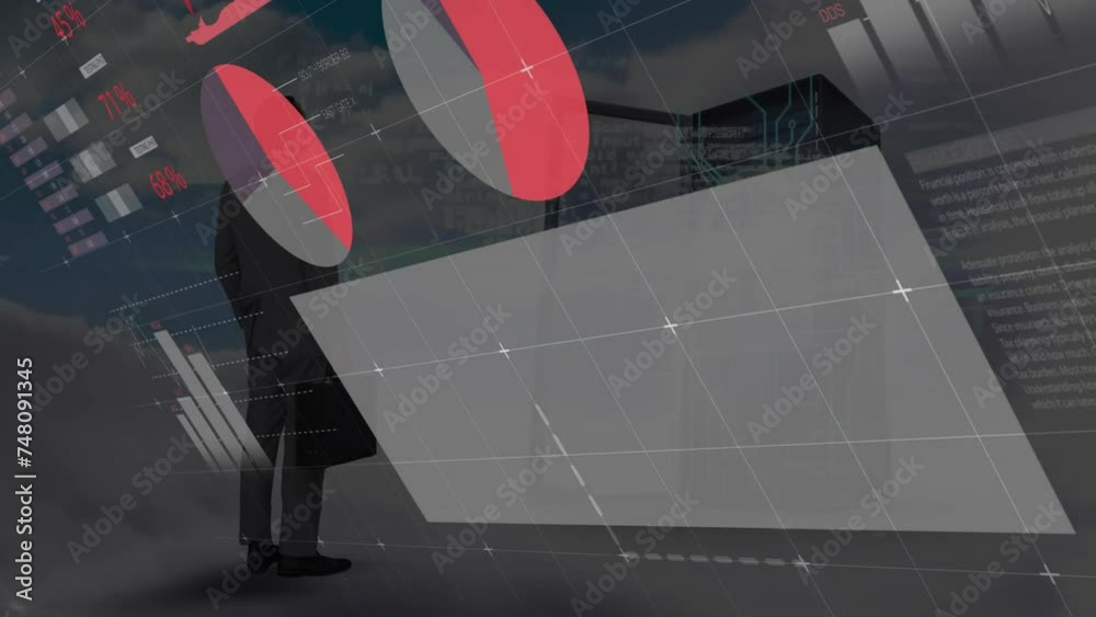 Poster animation of financial data processing over computer server